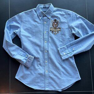 Ralph Lauren women's blue long sleeve button-down shirt.  "4"